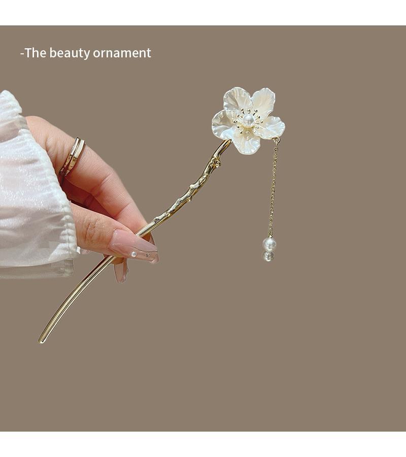 New Chinese Gardenia Metal Hairpin Female Style Ancient Style Pan Hair Hairpin Chinese Style Senior Sense Hanfu Fringe Hair Hairpin_voghion.com