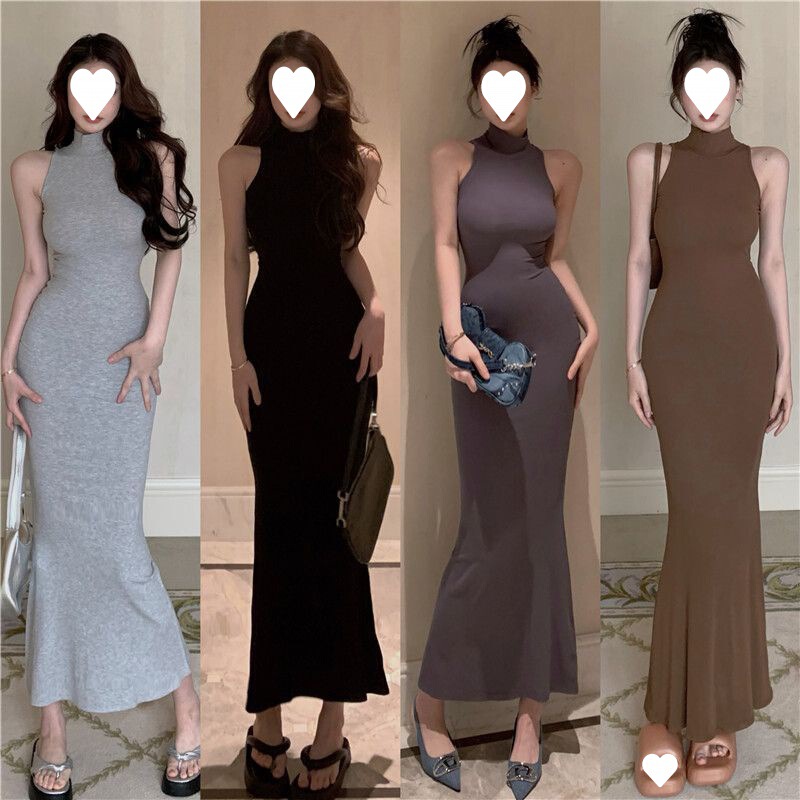 2023 Summer new hot girl pure desire sleeveless vest skirt slim slimming sexy fishtail long dress women