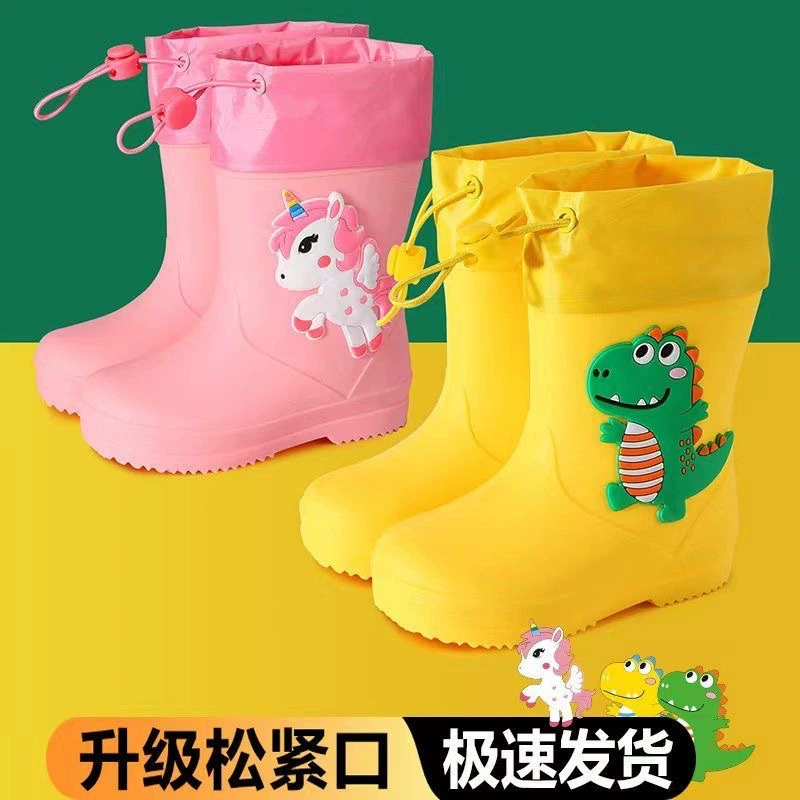 Детские непромокаемые сапоги Нескользящие непромокаемые сапоги для мальчиков Водонепроницаемые сапоги для детского сада Детские легкие съемные детские сапоги маленького и среднего размера на флисовой подкладке