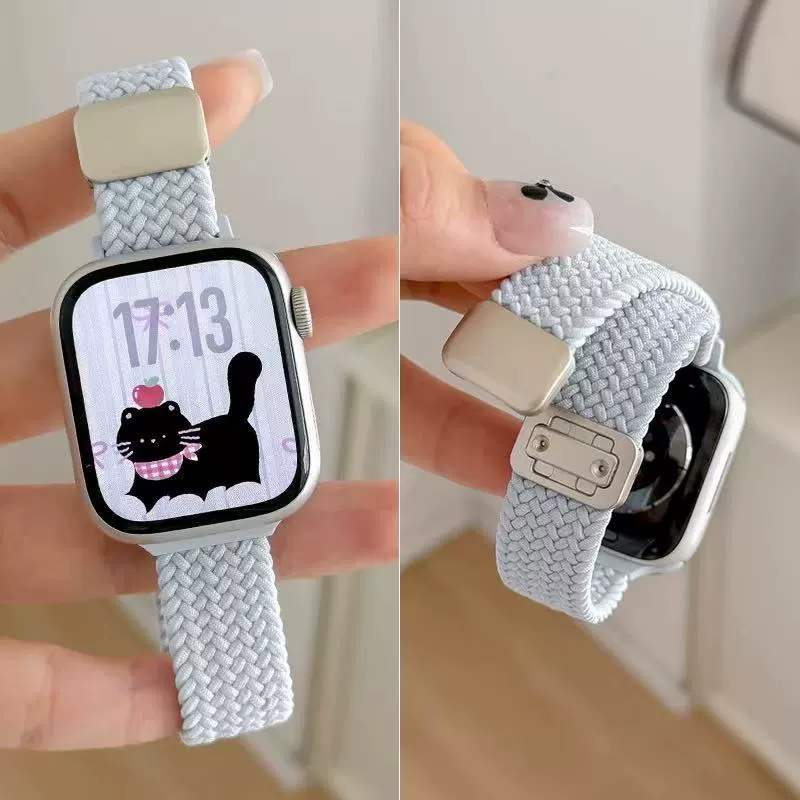【Детально】Совместимо с ремешком iwatch10 S9 Apple Watch applewatch8 нейлон бороздчатый магнитный всасывание