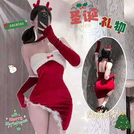 若棠圣诞cosplay性感麋鹿制服角色扮演兔女郎新年战袍抹胸连衣裙
