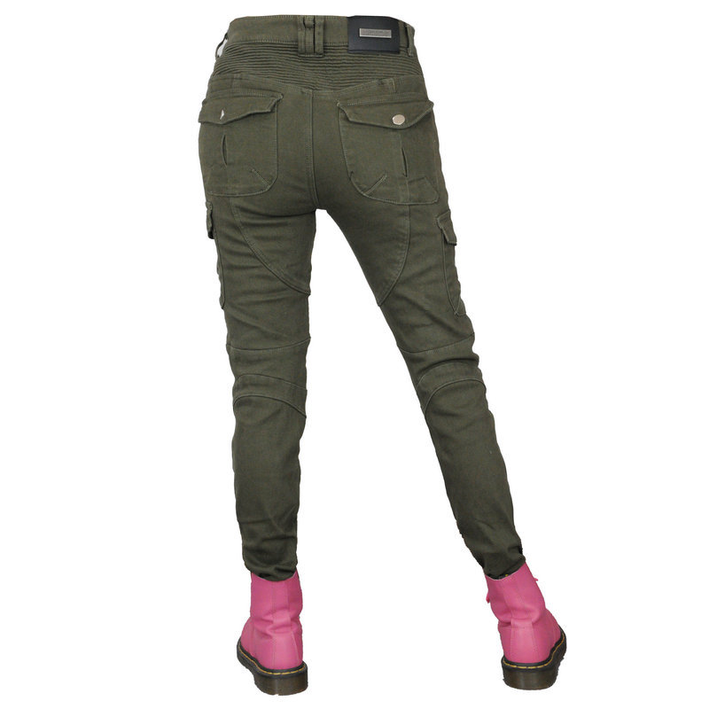 Directo de fábrica VOLERO ejército verde casual forrado de lana pantalones de la motocicleta pantalones vaqueros de la motocicleta de carreras de invierno pantalones para las mujeres
