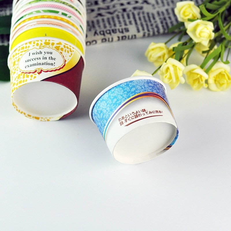 Papel de helado desechable Cuenco taza de helado cuenco de helado taza de papel de pastel película única Cartón blanco cuenco de papel de helado