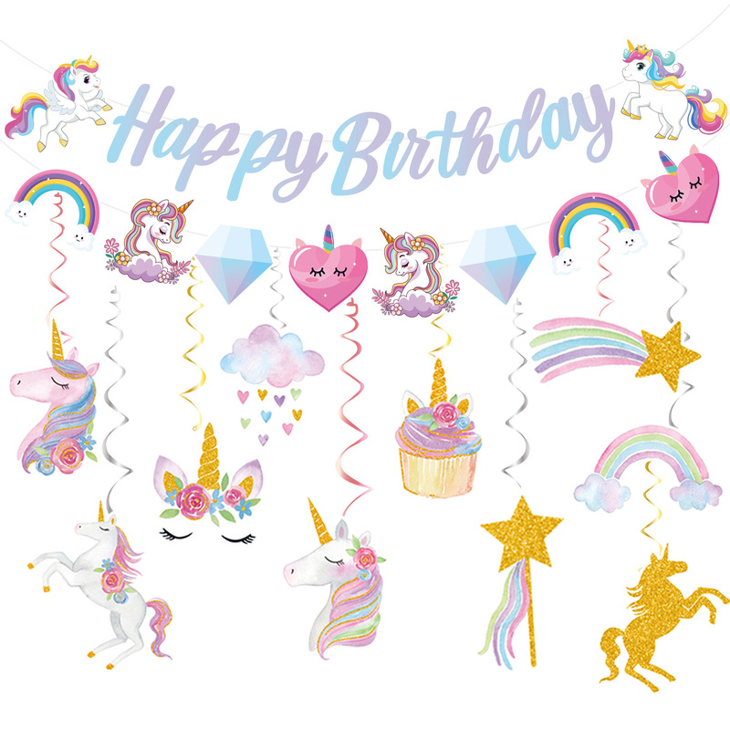 Cartoon Unicorn Cloud Theme Party Letter Birthday Flag Children's Birthday Decoration Photo Banner Decoration
