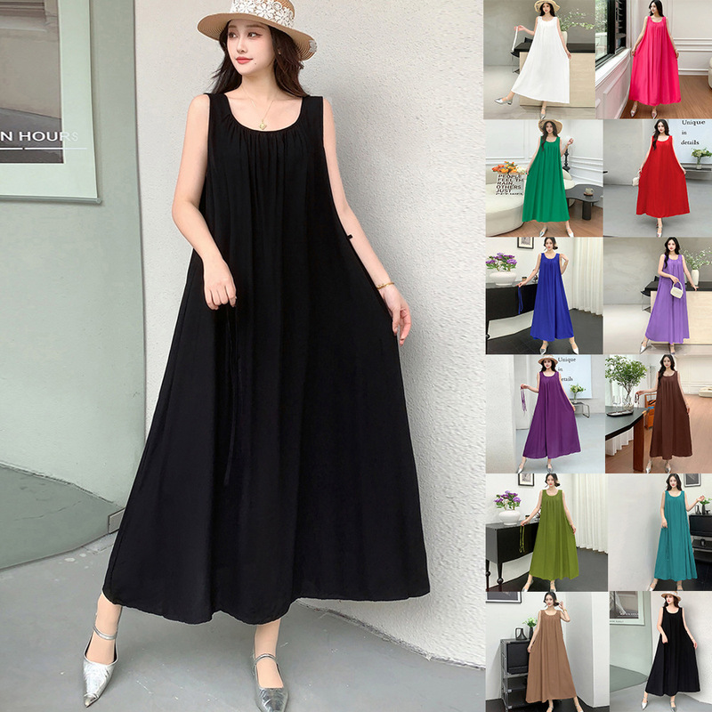 2026 Cross-Border Foreign Trade Solid Color Round Neck Sleeveless Vest Maternity Dress Rayon Long Dress Loose Plus Size for Plus-Size Women 2026 Cross-Border Foreign Trade Solid Color Round Neck Sleeveless Vest Maternity Dress Rayon Long Dress Loose Plus Size for Plus-Size Women