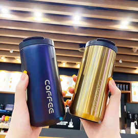 厂家直销304不锈钢咖啡杯保温茶杯居家办公双层翻盖随手车载水杯