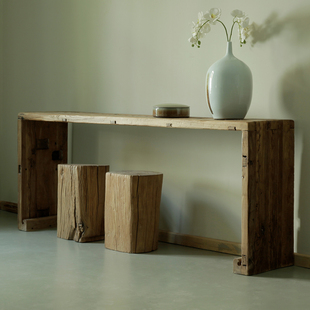Old Elm Wooden Strip Case Simple New Chinese Style Door Panel Log Table for Several Household Bar Counter Solid Wood Entrance Table