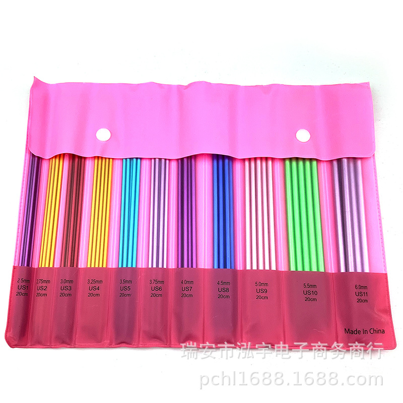 Herramientas de tejer suéter aguja de alúmina aguja de suéter de doble punta 20CM aguja de palo conjunto 11 paga 5 envases de PVC para cada