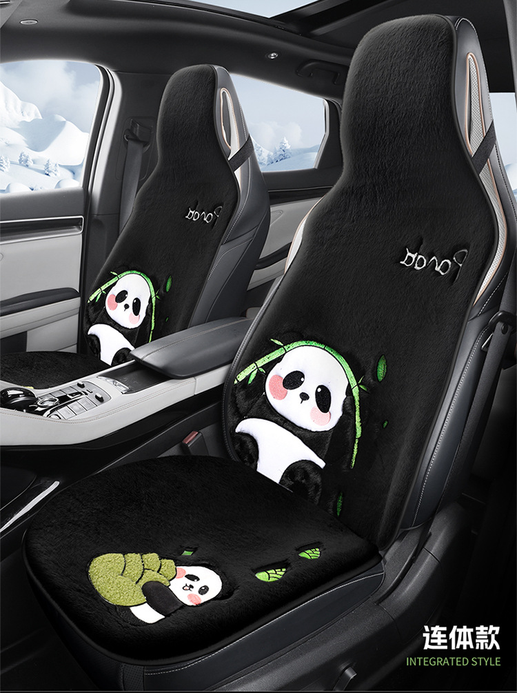 Car Seat Cushion Soft Plush Winter Plush Cute Panda Cartoon Goddess Car Half-Cover Seat Cover Non-Slip Car Mat