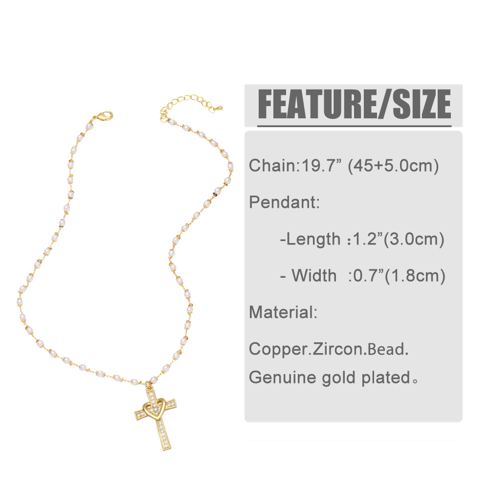 New Personality Virgin Jesus Cross Necklace Feminine Pearl Copper Clavicle Chain display picture 1