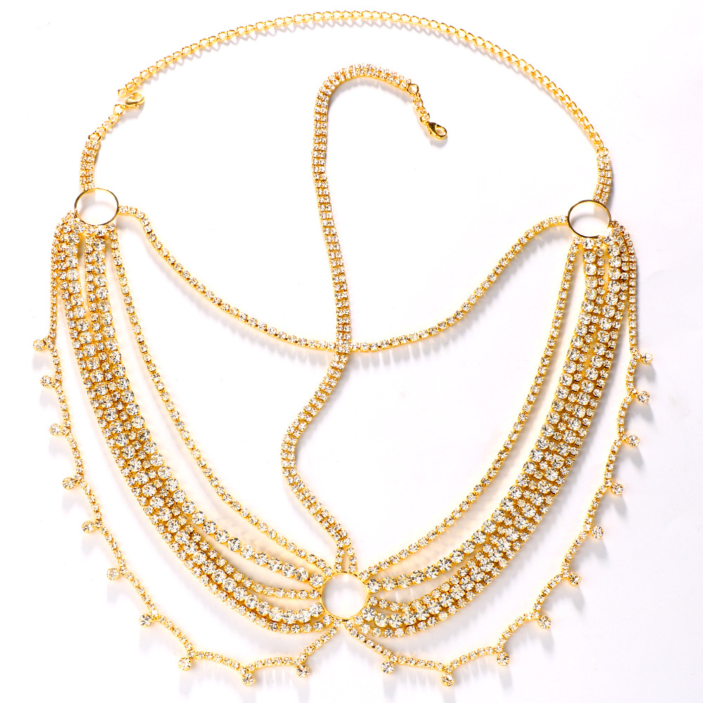 AliExpress caliente rhinestone cara cadena europea y americana exagerada rhinestone borla multi-capa máscara personalizada accesorios máscara