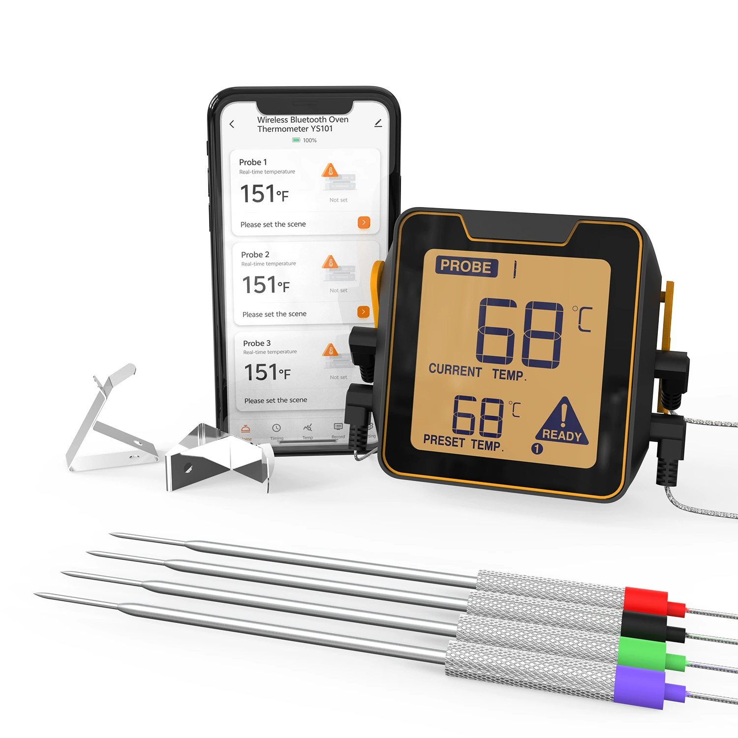 2024 новый 4-контактный Bluetooth пищевой термометр для выпечки барбекю термометр мобильный телефон Smart APP контроль