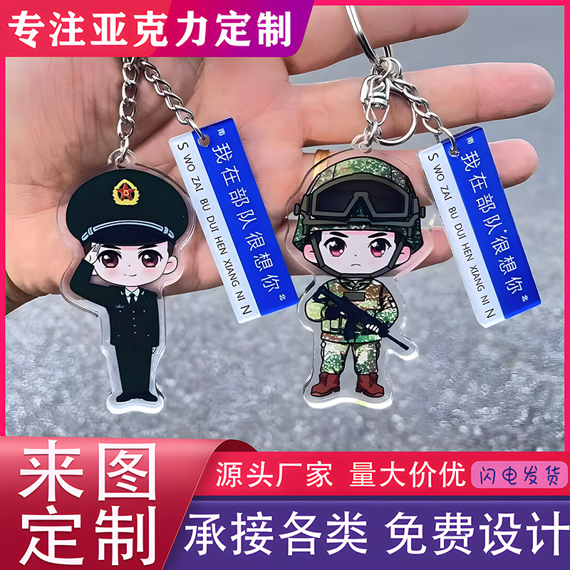 Acrylic Road Sign Keychain Custom Internet Celebrity Creative Popular Soldier Brother Cartoon Anime Tourism Small Gift Pendant