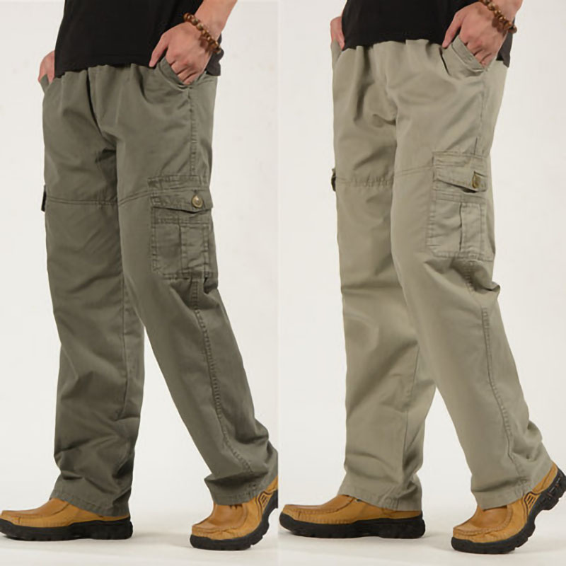 Spring Men's elastic pants middle-aged and elderly dad overalls straight loose plus size fat guy casual pants trousers