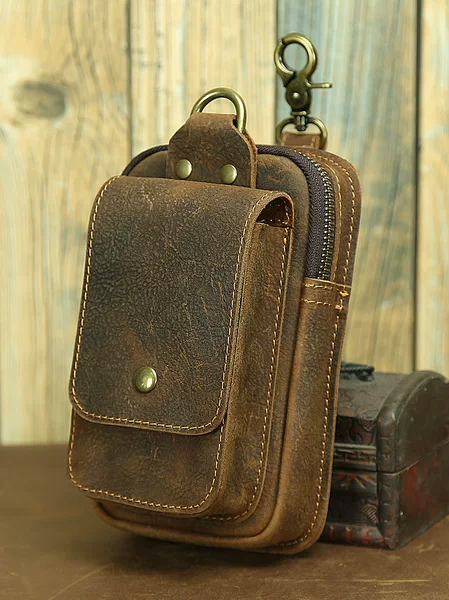 Ancient Chaoke Retro Crazy Horse Leather Waist Bag Top Layer Cowhide Wearing Belt Hanging Bag Genuine Leather Multifunctional 7-inch Mobile Phone Hanging Bag