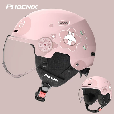 3C Helmet New Model Children's Motorcycle Safety Supplies - tk02-childrens-all-season-ear-protection-with-floral-rabbit-design-in-pink-with-short-lenses