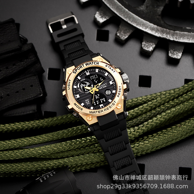 Comercio exterior transfronterizo electrónico reloj coreano multifuncional juventud deportes al aire libre luminoso estudiante cuarzo doble pantalla al por mayor