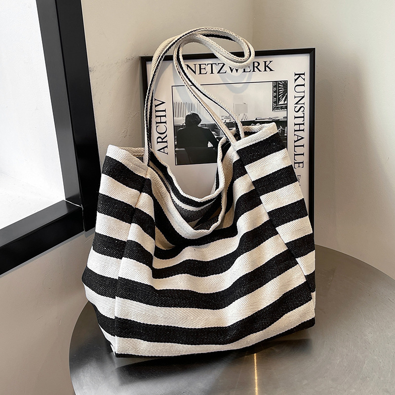 Canvas Striped Large Capacity Shopping Bag Women's Bag Fashion New All-match Shoulder Tote Bag Factory Wholesale bags
