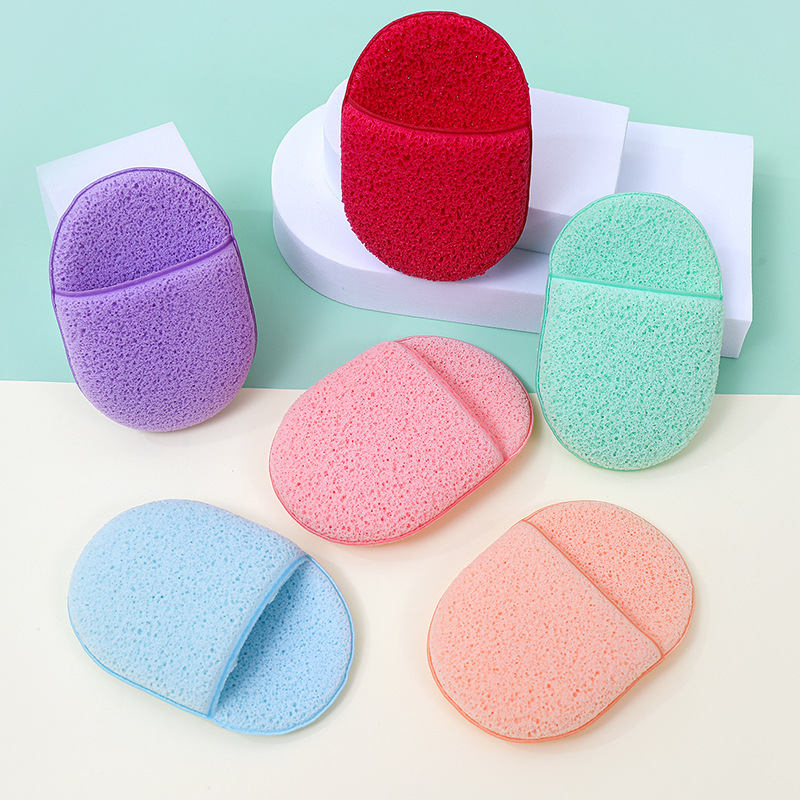 Fábrica de lavado facial personalizado guante ovalado zapatillas de limpieza facial limpieza de película de barro limpia esponja de desmaquillaje toallas faciales