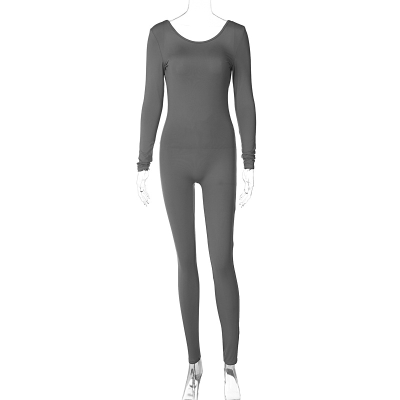 Mono de manga larga de color puro sin espalda exportación europea y americana Amazon 2025 leggings deportivos ajustados de primavera para mujer al por mayor