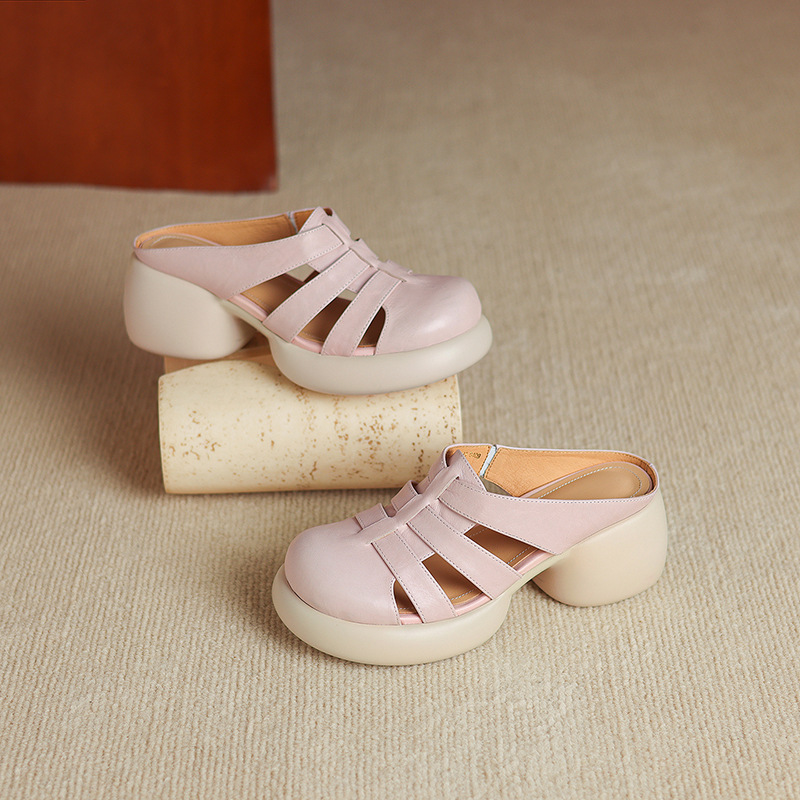 Sandal cao gót nữ mũi hở phong cách La Mã đế dày 6 cm — đen chi tiết 26