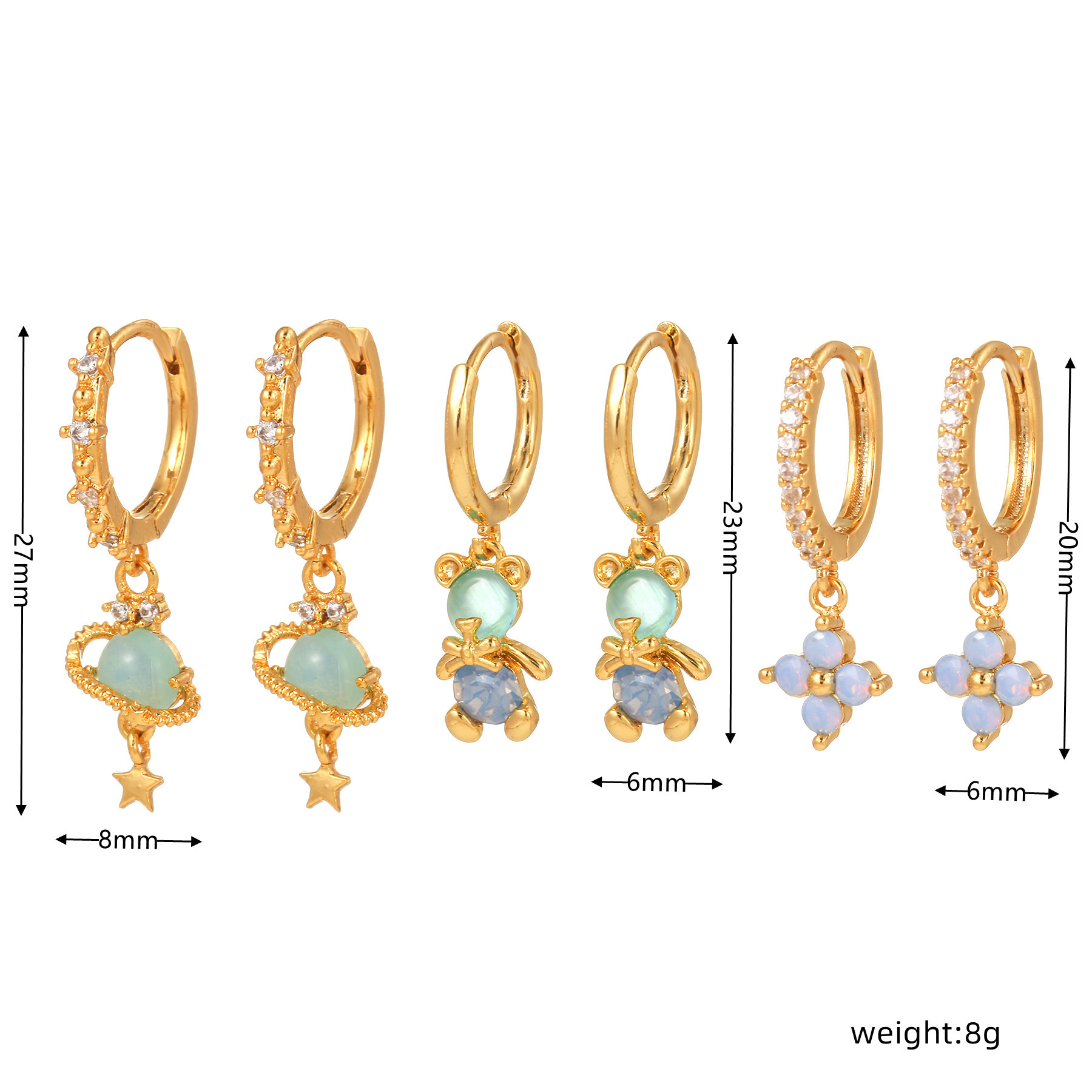 Fashion Star Flower Copper Inlay Zircon Dangling Earrings 1 Set