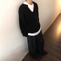 高货 「羊毛混纺」V领套头毛衣男秋冬季慵懒风色纺cleanfit针织衫