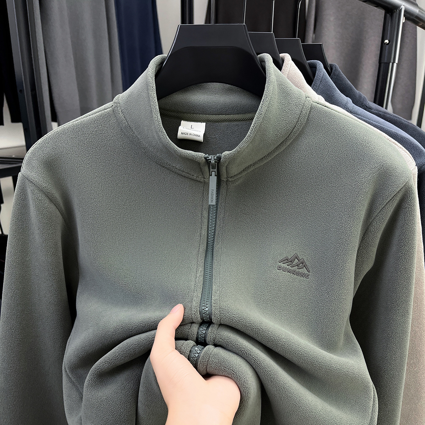 Aoli Samt-Sweatshirt-Cardigan, Herbst, Freizeit, dick gefüttert, warm, doppelseitig, Polar-Fleece, einfarbig, Herrenbekleidung_voghion.com