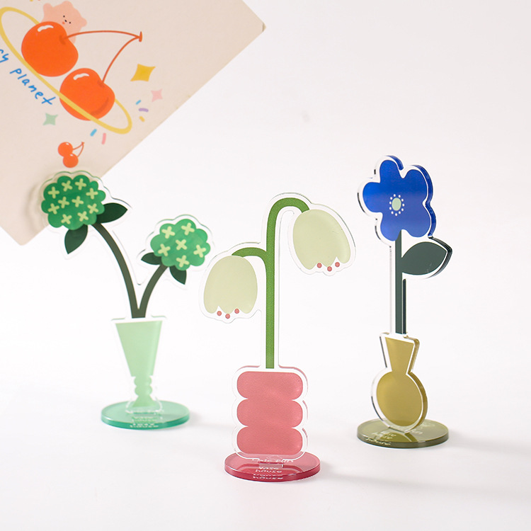 Acrylic Simple Cute Cartoon Flower Note Holder Photo Holder Vertical Message Holder Desktop Ornament Decoration