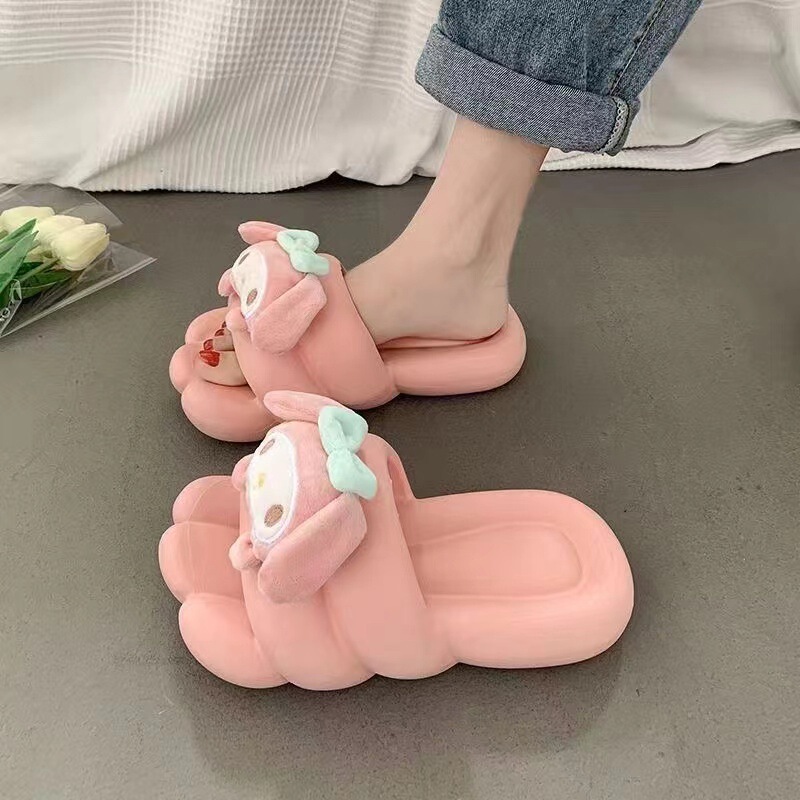 Summer Indoor Home Anti-slip Internet Celebrity Ins Student Dormitory Cartoon Cute One-word Sandals and Slippers Women's All-match Outer Wear