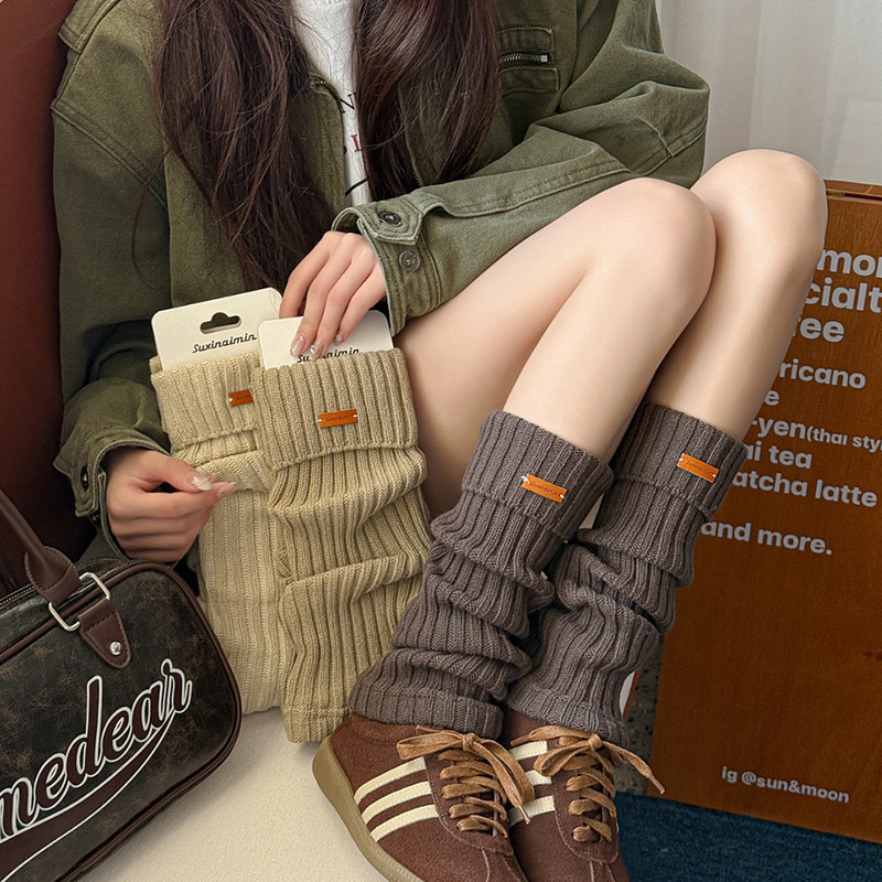 Suxinaimin Gray Slouch Socks Loose Sock Covers Autumn and Winter Warm Retro Leather Label Woolen Calf Sock Covers Trendy