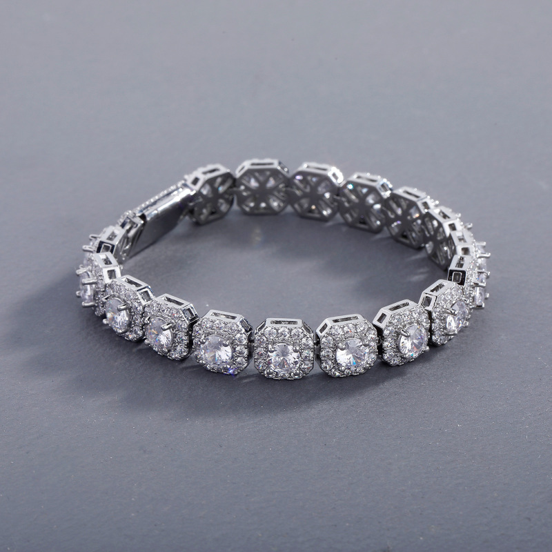 Fashionable Ice Sugar Bracelet Cuban Bracelet Ice Sugar Chain 5A Zircon Tennis Bracelet Flip-Top Men's Trendy Bracelet