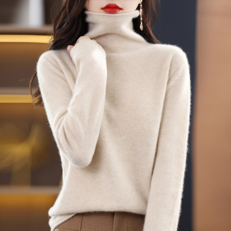 First-Line Readymade 100 Wool Sweater with Pile Collar Women's Loose Inner Knitted Base Shirt Seamless Turtleneck Cashmere Sweater First-Line Readymade 100 Wool Sweater with Pile Collar Women's Loose Inner Knitted Base Shirt Seamless Turtleneck Cashmere Sweater
