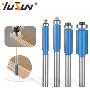 Yusheng blue trimming cutter 4-piece set 1/4 handle woodworking milling cutter double blade handle with single bearing straight trimming cutter trimming machine