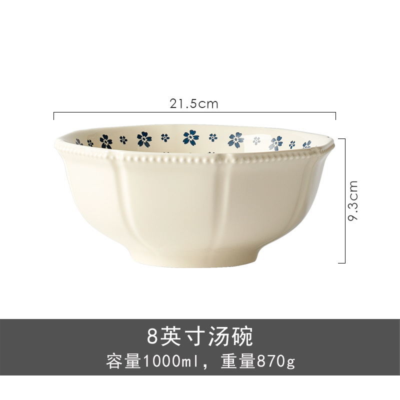 Retro puntos de perlas azules de cerezo cerámica cubiertos pequeños frescos hogares de alto valor de la cara platos de platos de nicho set platos