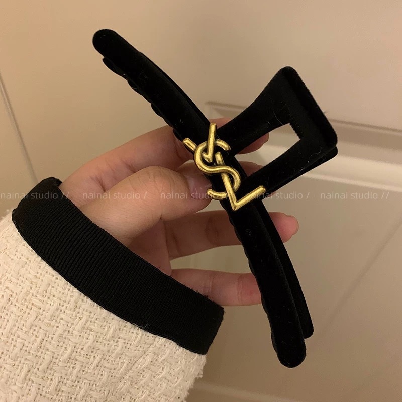 Xiaoxiangfeng 黒ベルベットリボンヘアピンレトロフレンチグリッパーハイエンドサメクリップヘッドバンドジュエリー|undefined