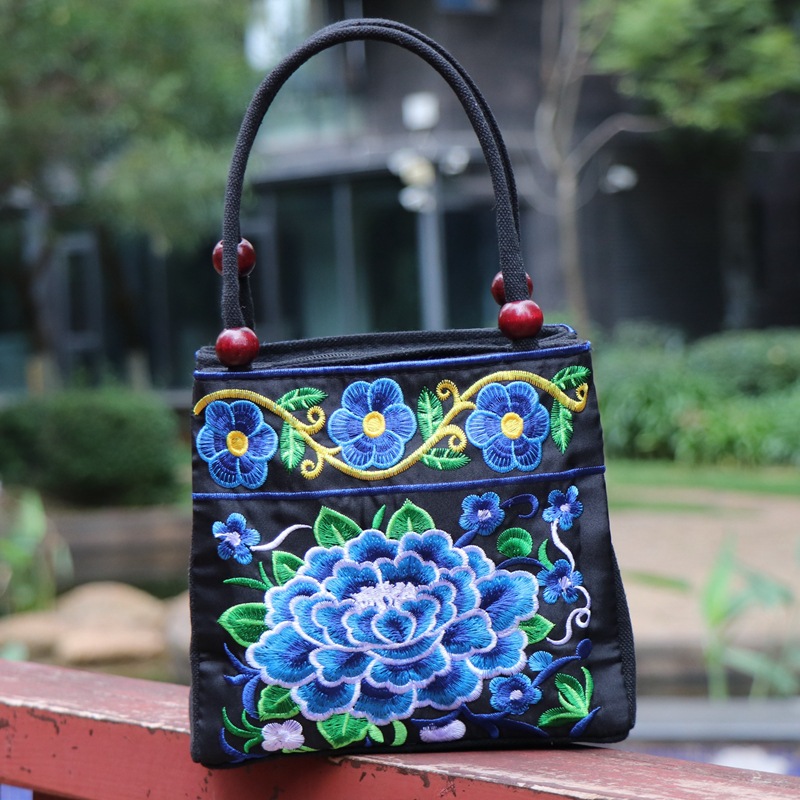 Bolsa de mujeres de mediana edad y ancianos estilo étnico bolso bordado lienzo Bolso pequeño bolso de las mujeres de mediana edad