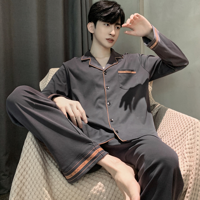 Spring and Autum 2025 New Pure Cotton Men's Pajamas Long-Sleeved Winter and Summer Teenagers Pure Cotton Boys' Home Wear Set