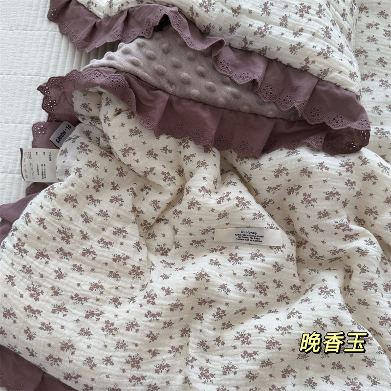 韩系田园风纯棉双层皱皱纱春秋被小清新碎花全棉保暖双人被可机洗|undefined