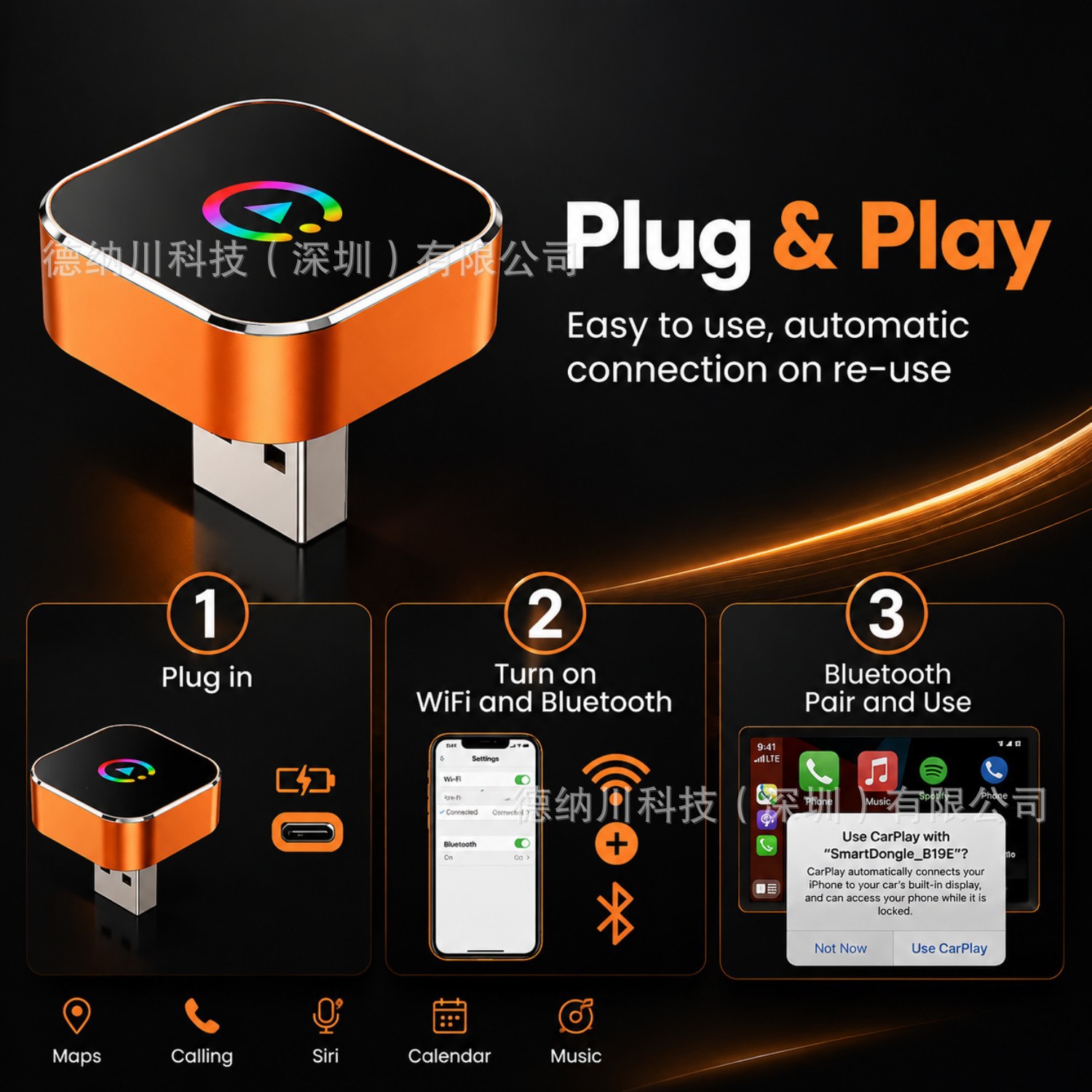 Cross-Border Hot-Selling Wired-To-Wireless Carplay Android Auto Adapter Two-In-One Car Smart Connectivity Box