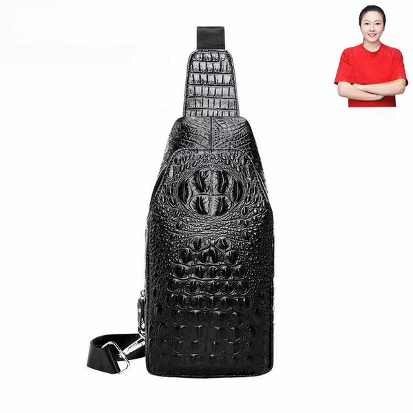 Factory Men's Genuine Leather Chest Bag Top Layer Cowhide Men's Shoulder Bag Crossbody Top Layer Cowhide Chest Bag Men's Bag Crocodile Pattern