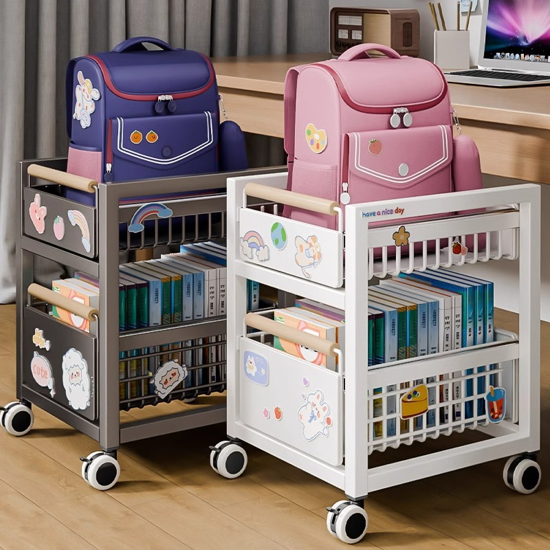 School Bag Storage Rack Silent Slide Pull-Out Wheeled Book Storage Rack under the Table Carbon Steel Fruit and Vegetable Kitchen Trolley