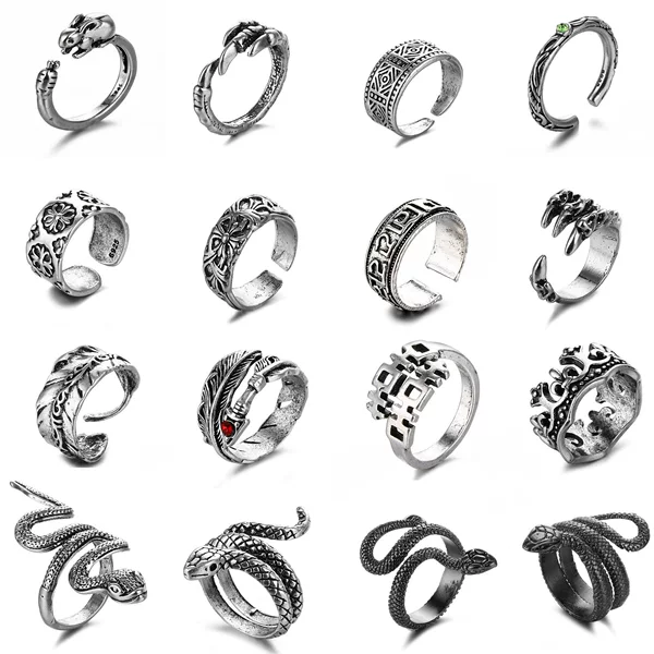 Amazon Alloy Punk Bracelet Hip Hop Open Ring Cold Style Jewelry Snake Shape Animal Combination Ring Wholesale