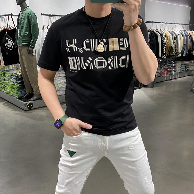 T-shirt corta per bambino in puro cotone con stampa lettera sul petto, vestibilità slim, top rosso a rete girocollo mezza manica, trendy_voghion.com