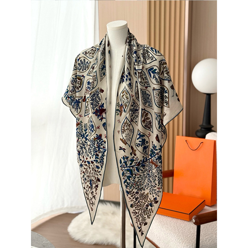 Botanical art print silk cashmere triangle scarf, new summer shawl, fashionable and high-end scarf Botanical art print silk cashmere triangle scarf, new summer shawl, fashionable and high-end scarf