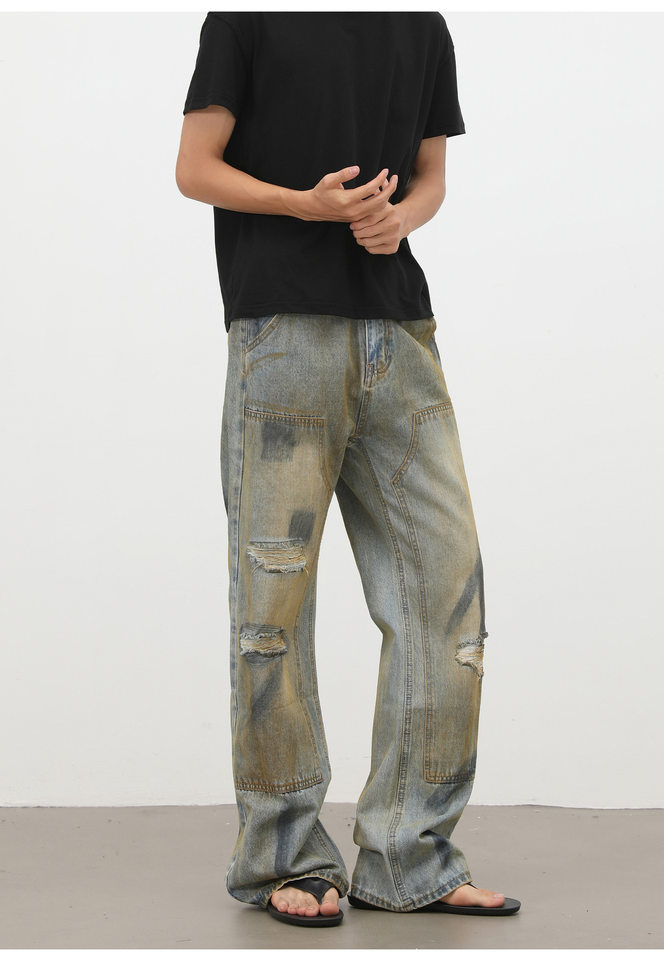 Quần jeans nam dáng ống loe nhẹ cạp vừa phong cách đường phố — Màu xanh dương chi tiết 11