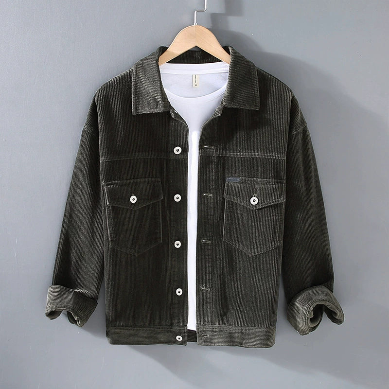 Осенняя вельветовая куртка, цвета хаки и зелёный, размеры M L XL XXL XXXL