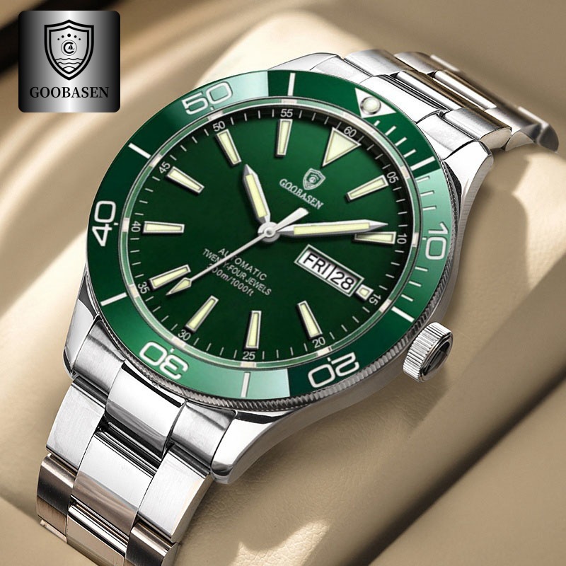 Guberson green water ghost calendar hollow men's watch through the bottom imitation mechanical watch foreign trade trembles live a generation of hair