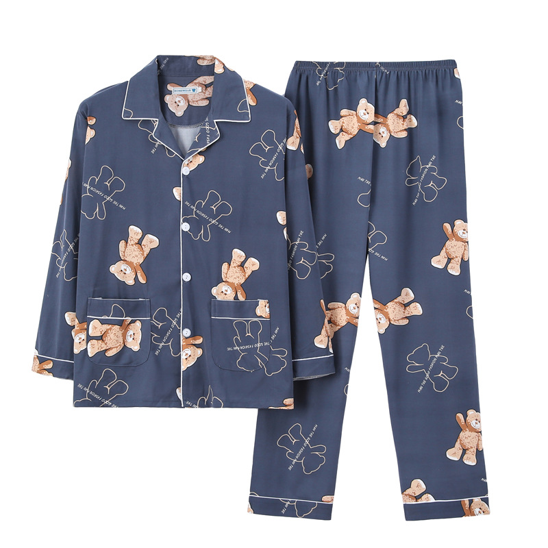Pijamas de los hombres de manga larga de algodón de primavera y otoño delgada más el tamaño de prendas de vestir exteriores de los hombres pijamas de invierno homewear