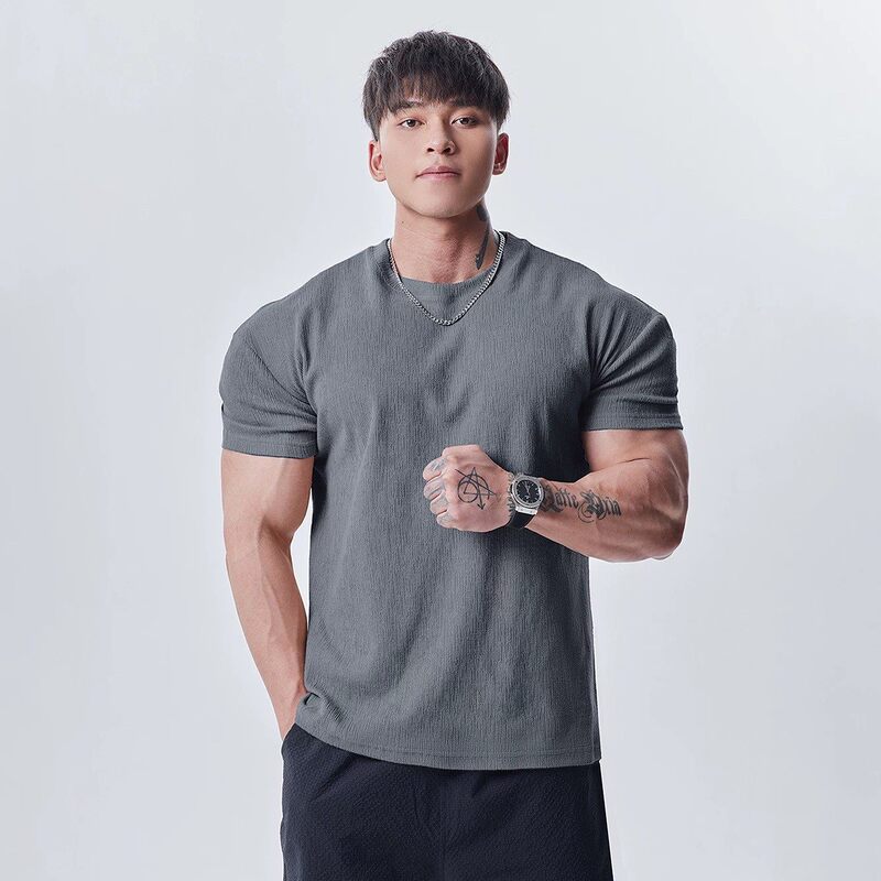 Textured Cuffs Create a Larger Look, 280g Cool-Touch Short-Sleeve T-Shirt for Men, Suitable for Sports, Leisure, and Fitness Training Textured Cuffs Create a Larger Look, 280g Cool-Touch Short-Sleeve T-Shirt for Men, Suitable for Sports, Leisure, and Fitness Training